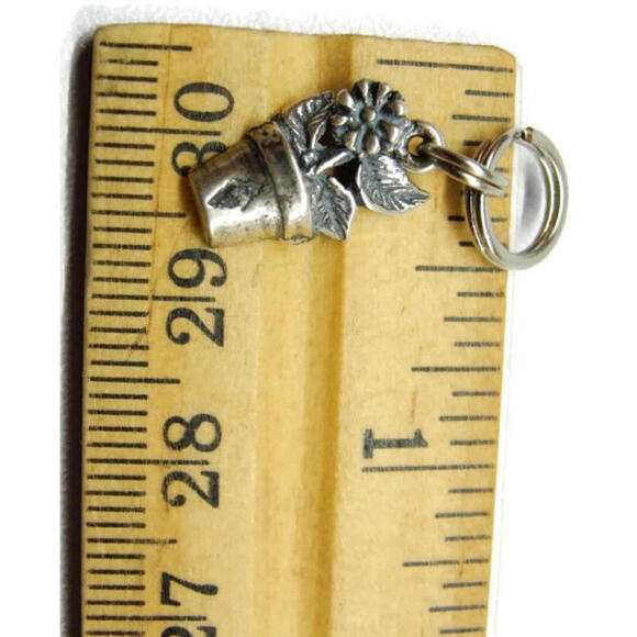 925 Flower Pot Signed "UP" Sterling Silver Pendant Charm Patina Vintage - Picture 5 of 7